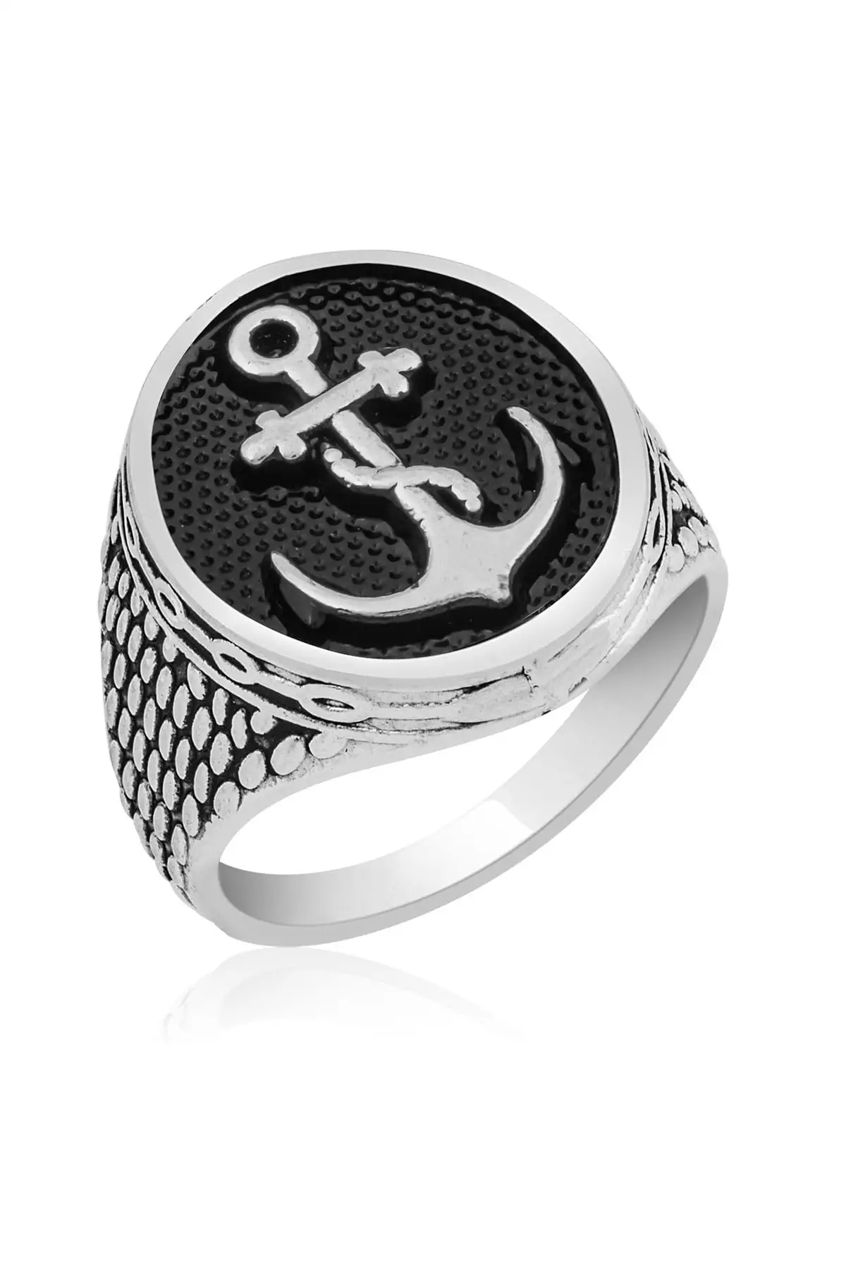 Silver Plated Anchor Male Ring ENG5858112 sea Islamic Muslim Arab dubai pakistan Malaysia sailor ship