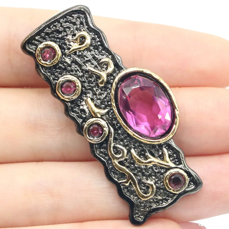 Buy 4 Get 1 Free 48x22mm 2021 Neo-Gothic  14g  Pink Tourmaline Green Peridot For Man Street Jewelry Black Gold Silver Pendant