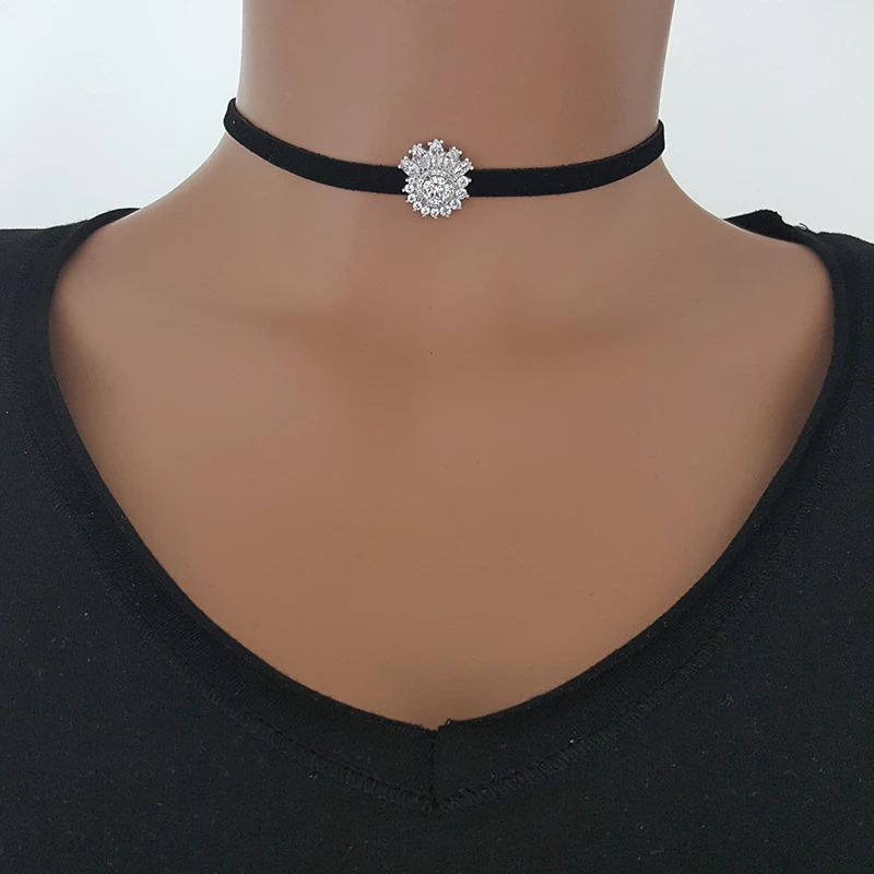 Minimal Women Flower Choker Necklace Art Deco Choker 925 Sterling Silver Made in TURKEY