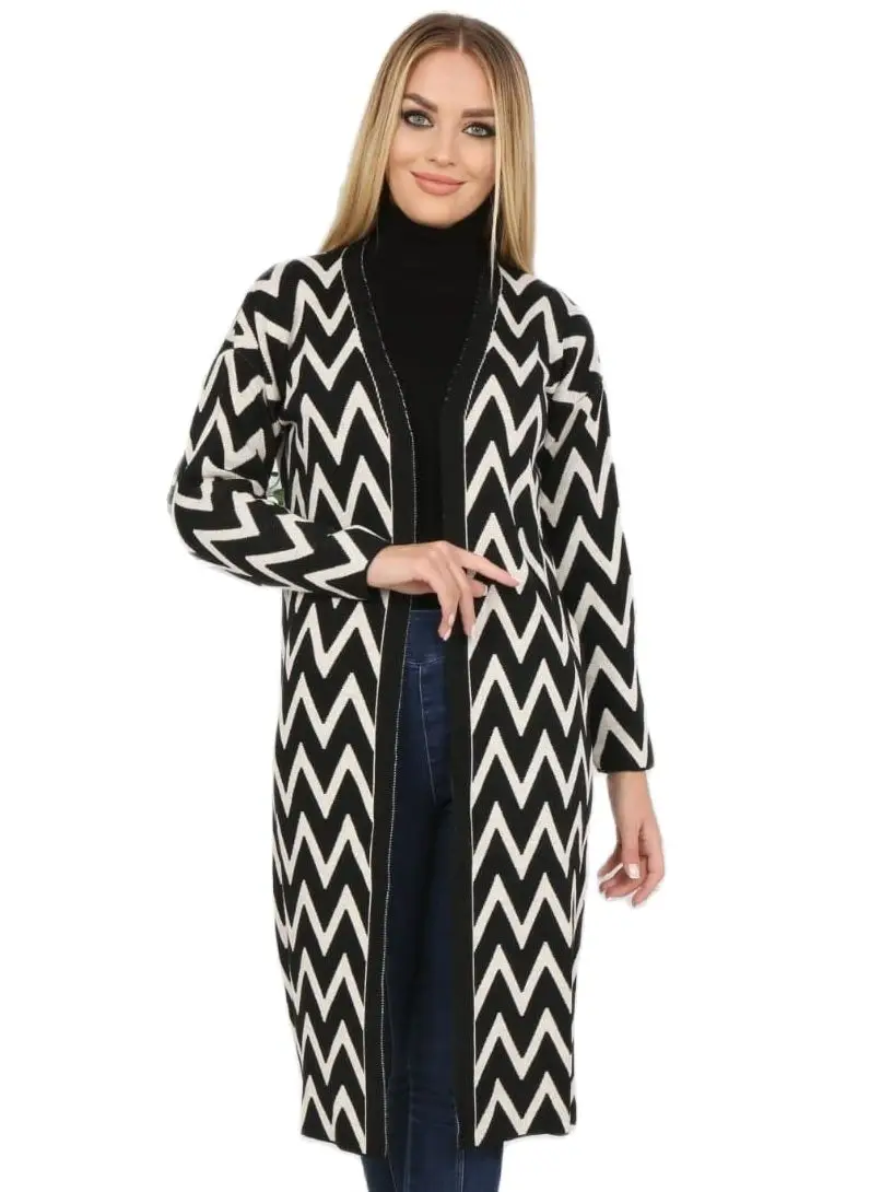 Chevron Pattern Cardigan Vest Long 2021 winter clothes Black Pink green white Muslim islami turkiye