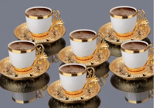 Turkish Golden Coffee Cups 12 Pcs Saucers Serving Set Ceramic Coffee Mugs Best For Home Decor Demistasse Porcelain Coffee Set