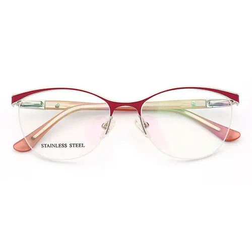 Imagen 2 del producto Gafas ópticas Retro para mujer, montura de gafas de ojo de gato, Gafas de Metal graduadas, gafas de media llanta, tortuga roja