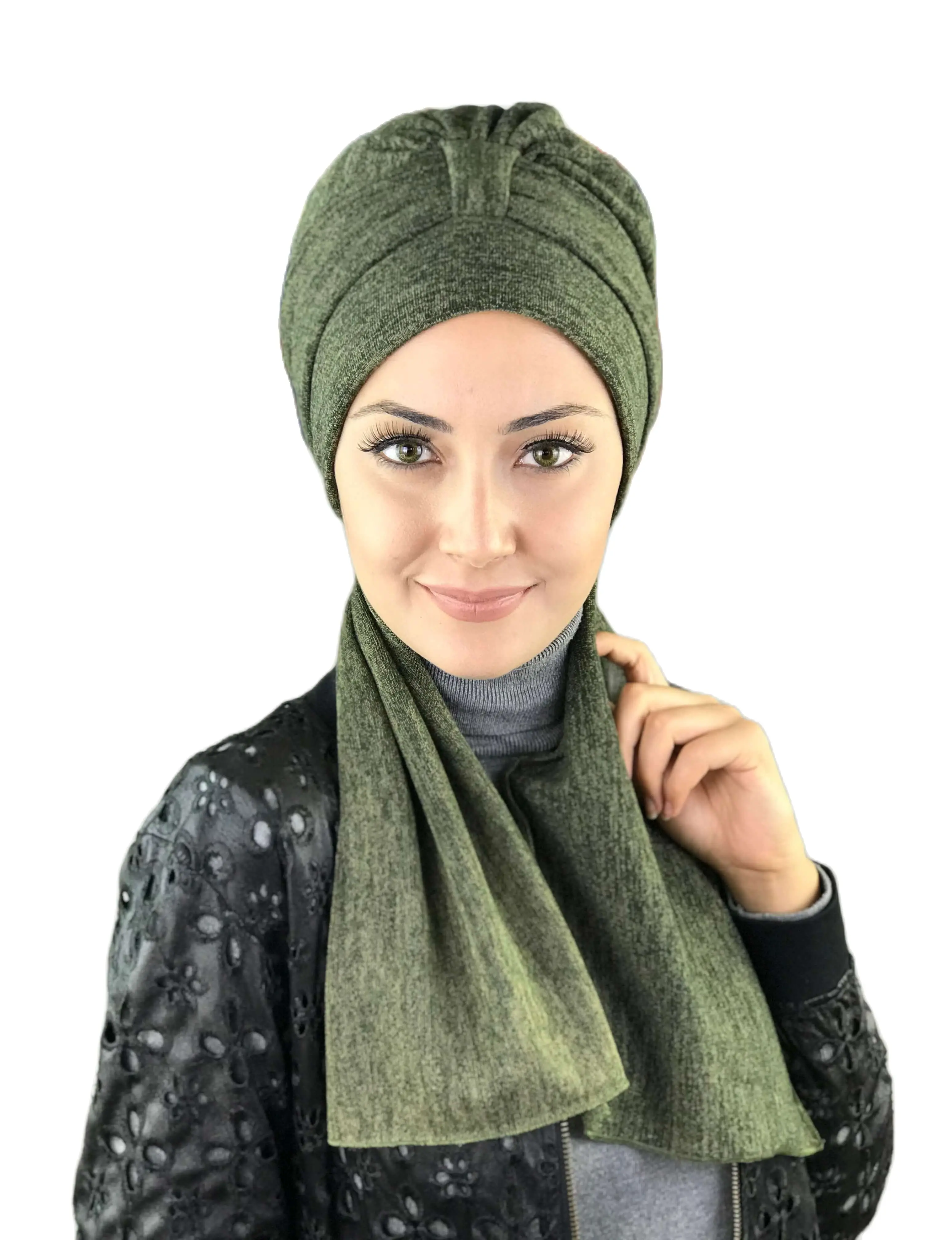 New Fashion 2022 Hijab Turban Women's Hat Seasonal Headscarf Foulard Tulle Size Henna Green Color One Piece Scarf Cap Bonnet