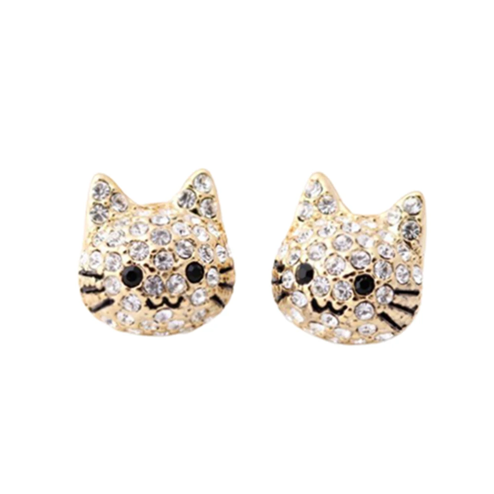 Cute Girl Cat Stud Earrings Exquisite Women\'s Earrings Fashion Accessories Party Jewelry Full Rhinestone Stud Earrings Girl Gift