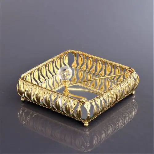 

DOLBOVI Mirrored Crystal Gemstone Decorative Square Lux Tea Tray Silver and Gold Color glass saucer tray set tray serving tray tea set tea tray tea table trays decorative food tray gold tray trays mirror tray platea