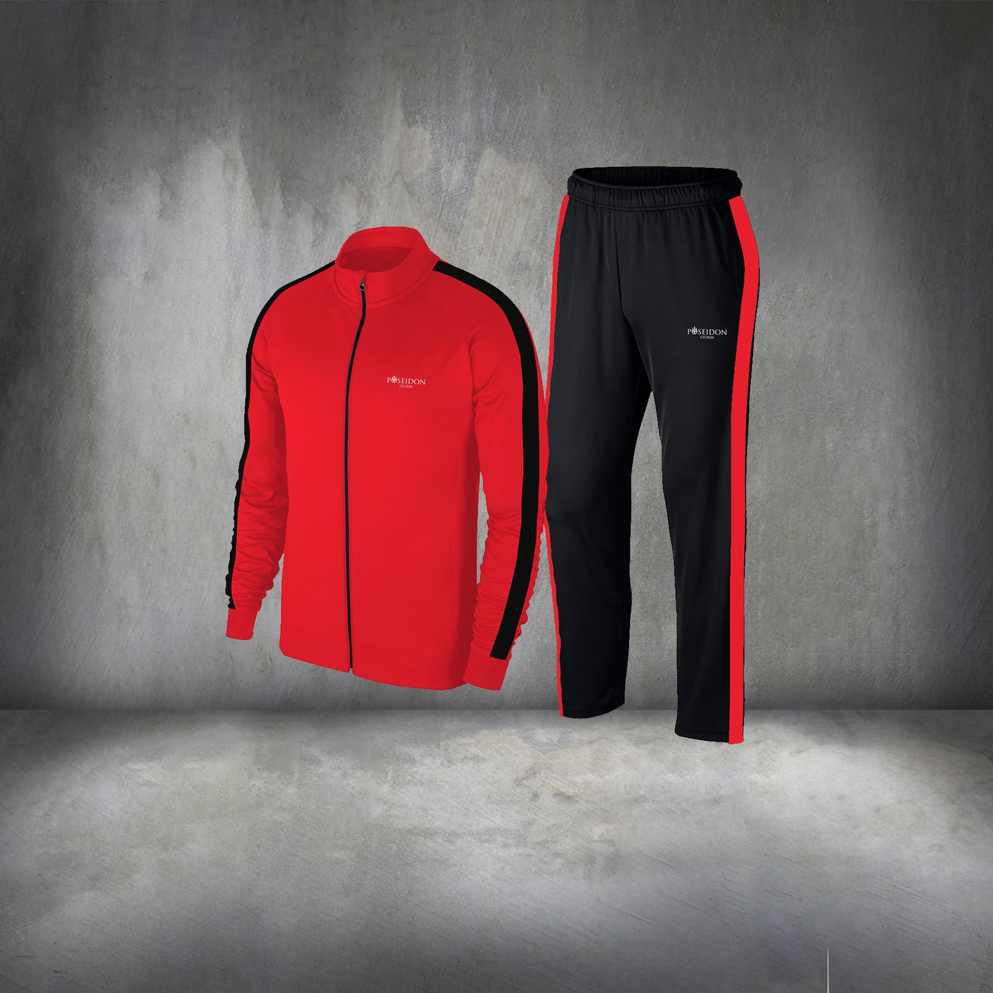 

Oversize Men's Red Interlock Fabric Zipper Casual Walking Suit 4XL-10XL