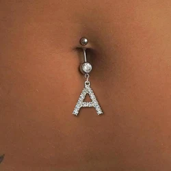 New Rave A-Z Initial Letter Belly Button Nail Bar Barbell Drop Dangle Navel Rings Piercing Women Men Body Jewelry Sexy for Women