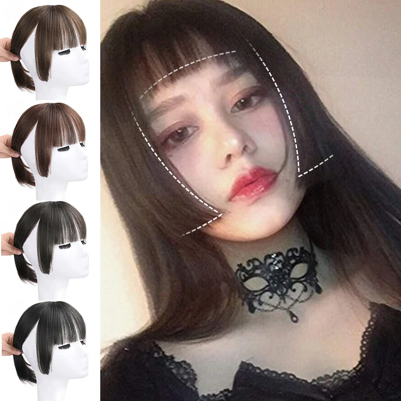 패션 페이크 에어 앞머리 헤어 익스텐션, 만화 스타일 프린지, 자연스러운 푹신한 클립, 앞머리, 곱슬 머리, 익스텐션 가발 조각 