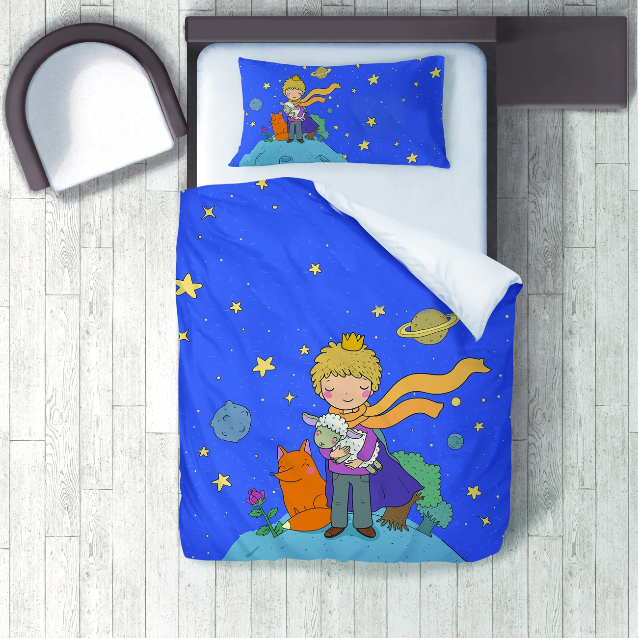 

Duvet Cover Set Bedding Set Pillow Case for Baby and Kids Room 3D Printed Dark Blue Boy Fox Sheep Model 255