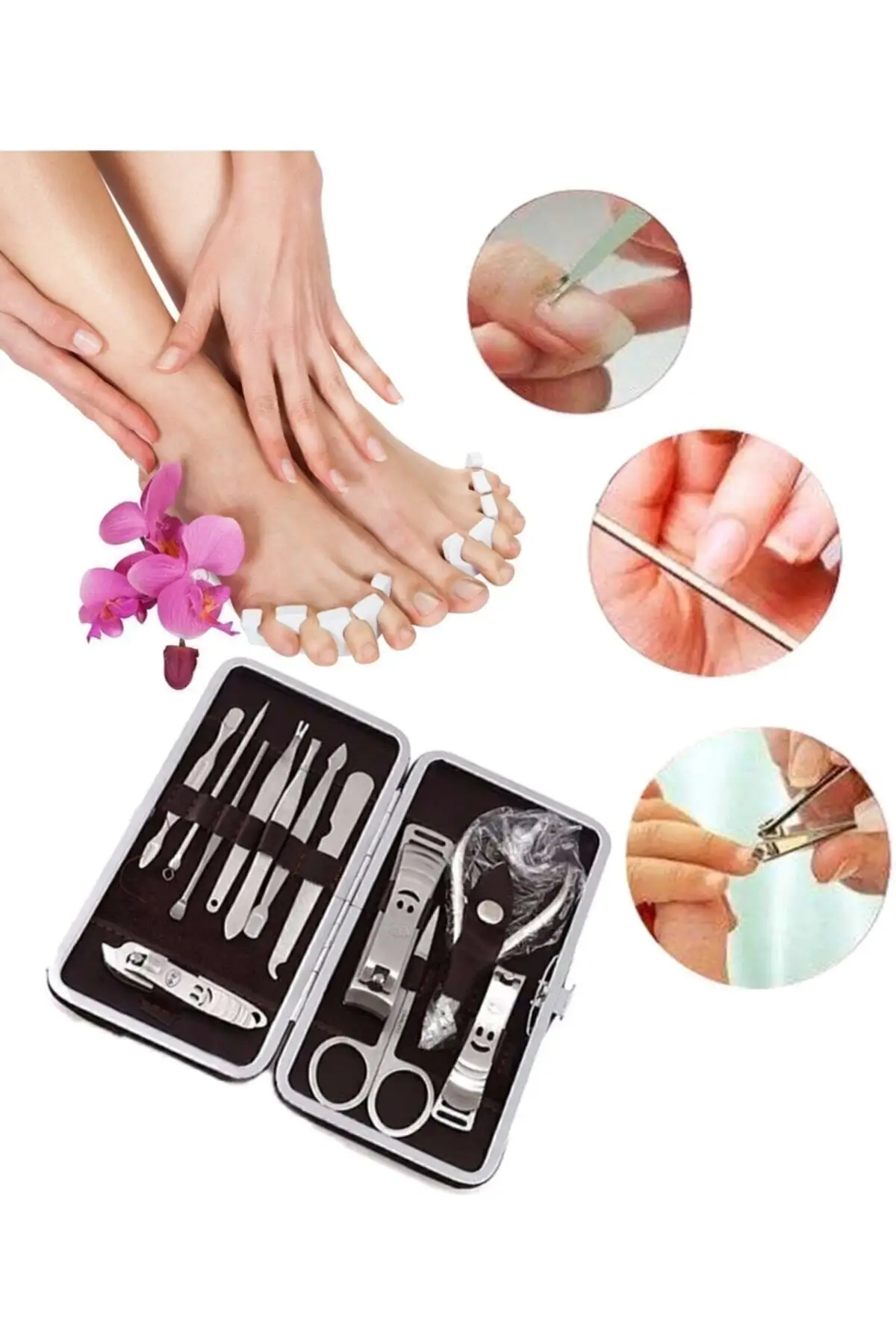 Professional Manicure Pedicure Set 13 Piece Special Bag Stainless Steel Hand Foot Care Set Nail Clipper Nail File Tweezers Scissors