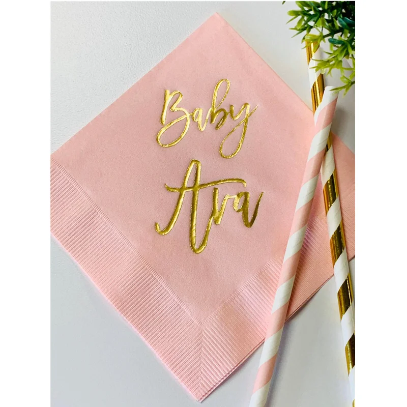 50 Personalized Napkins Beverage Luncheon Dinner Guest Towel Napkins Baby Shower Naming Custom Monogram LOTS of colors