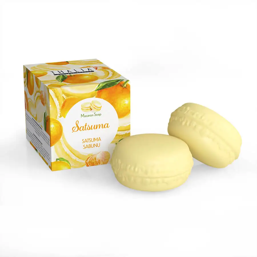 

Satsuma Macaron Soap - 100 gr. 2 Pieces Round Mandarin Scented Soap.