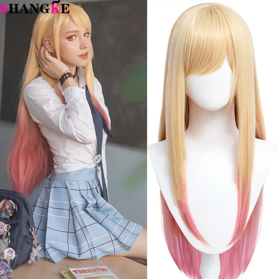 SHANGKKE-Peruca de Cosplay Anime Sintético, Perucas Lolita, Minhas Roupas, Marin Kitagawa, Gradiente Amarelo, Cabelo Liso Longo, Perucas Lolita