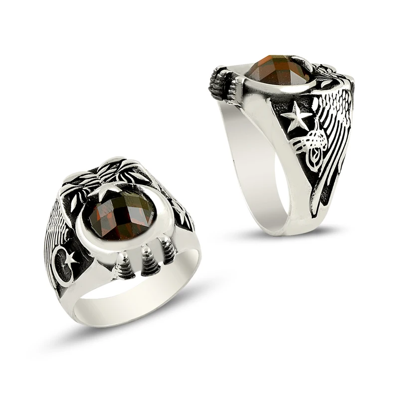 925 Silver Handcraft Moon Star Turkish Rings for Men