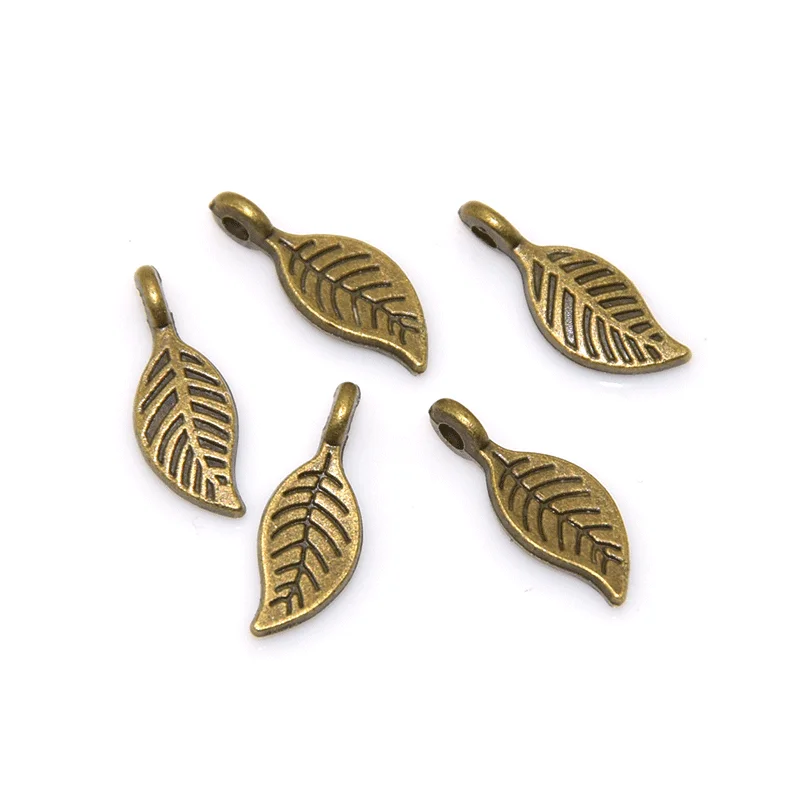 Wholesale 40pcs Two Color Leaves Charms Alloy Metal Leaf Pendants For DIY Handmade Jewelry Accessories Making 16*6mm