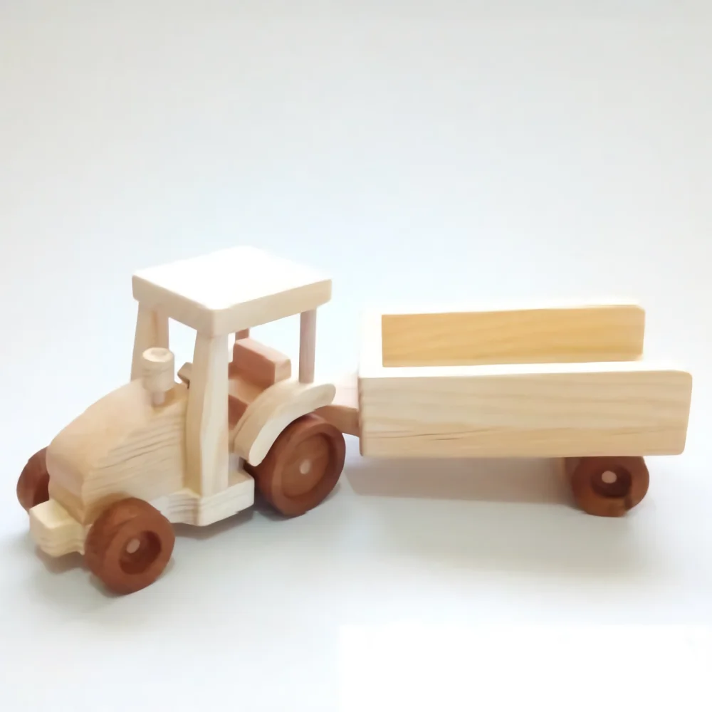 WOODEN TOY TRACTOR CONSTRUCTION MACHINE BUILDING BLOCK AND BLOCKLESS 2 MODELS WITH 3 DIFFERENT COLOR OPTIONS WITH YOU