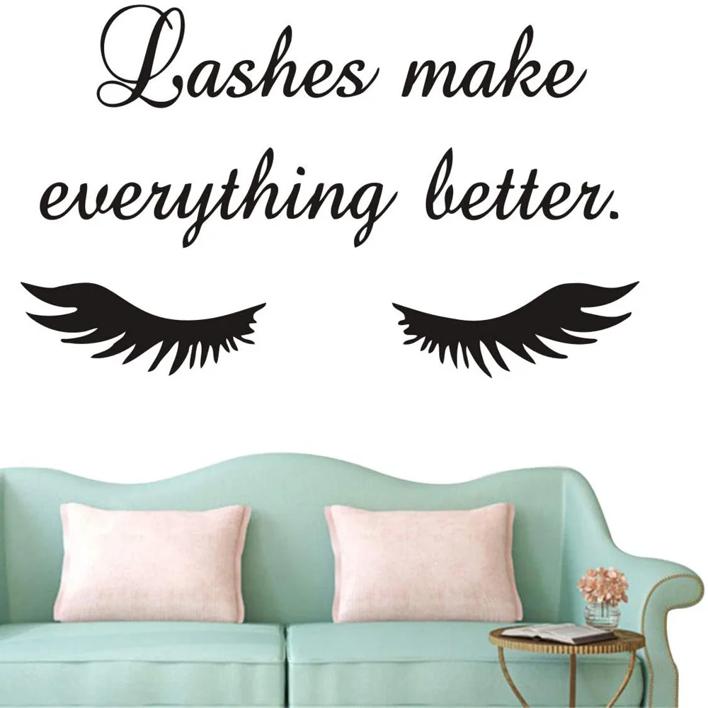 

Lashes Make Everything Better Beauty Salon Quote Wall Sticker Long Eyelashes Wall Vinyl Decals Eyebrows Brows Wall Art Mural