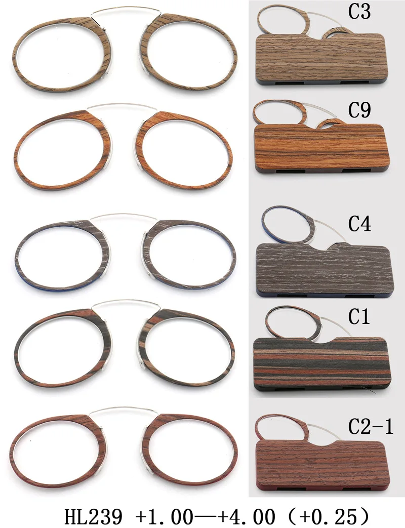 Vintage Oval Round Wood Readers Nose Clip Pince Nose Reading Glasses and Glasses Case comfortable 1.0 1.5 2.0 2.5 3.0 LH239
