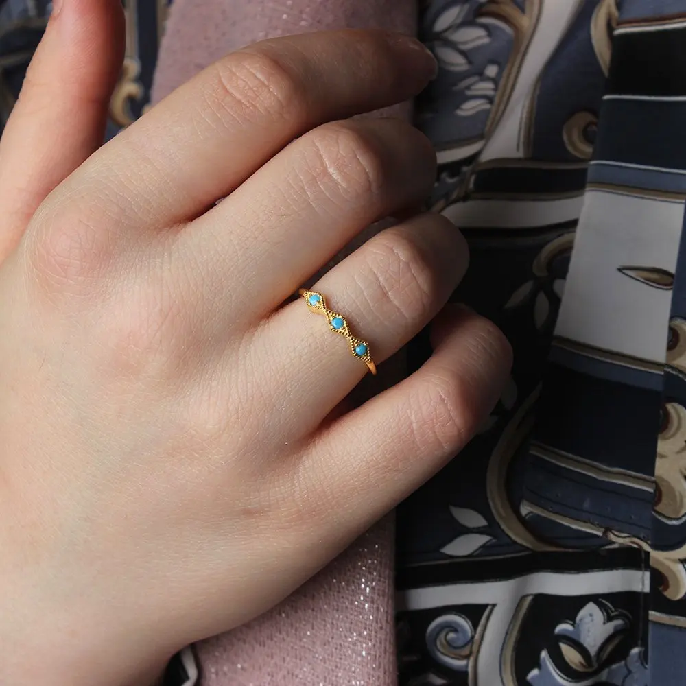 Women turquoise stone gold plated 925 sterling silver ladies ring custom design handmade Made in Turkey