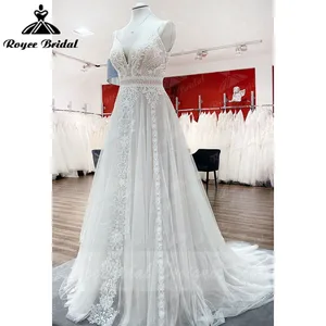 Ein Boho Blush Pink Blush Line Widdle Kleid Spaghetti Spitze Tüll Tüll Tüll Tulla 6 Hauptverkäufe rosa Hochzeitskleid - №1