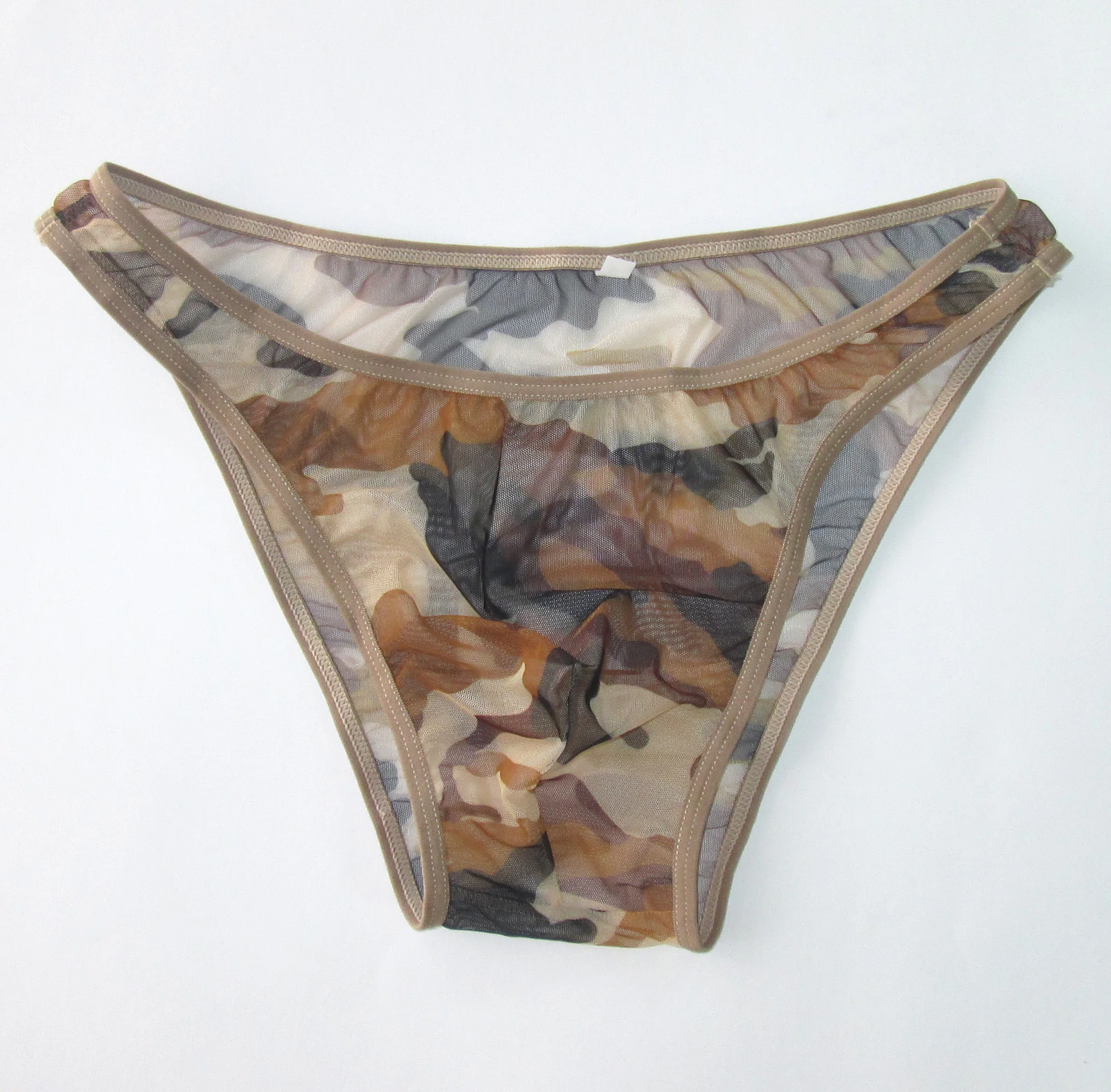 G3780 Mens Sexy Bikini Bulge Low Rise string thong Semi C-thru Mesh Camo Black