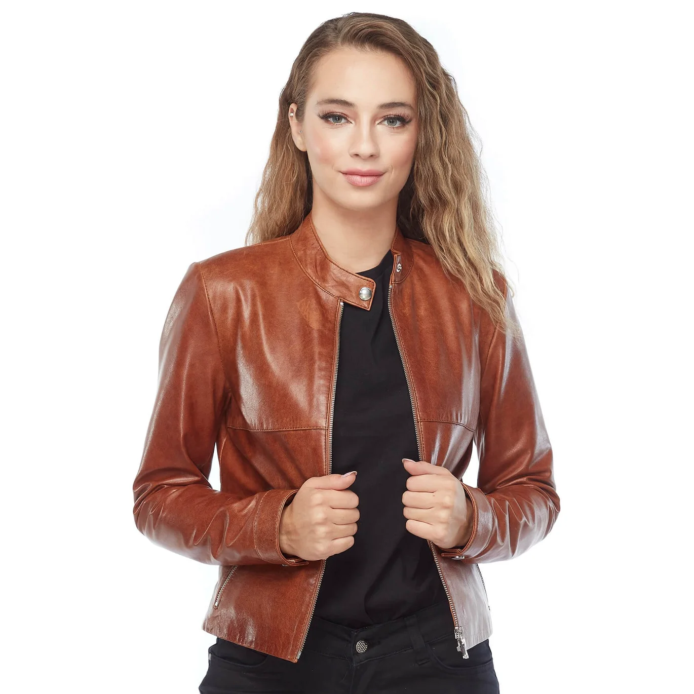 Mantel Jaket Wanita Kulit Asli Kulit Domba Domba Kulit Domba Musim Gugur Musim Dingin 2022 Tipis Ukuran Besar Antik Biker Tan Flora
