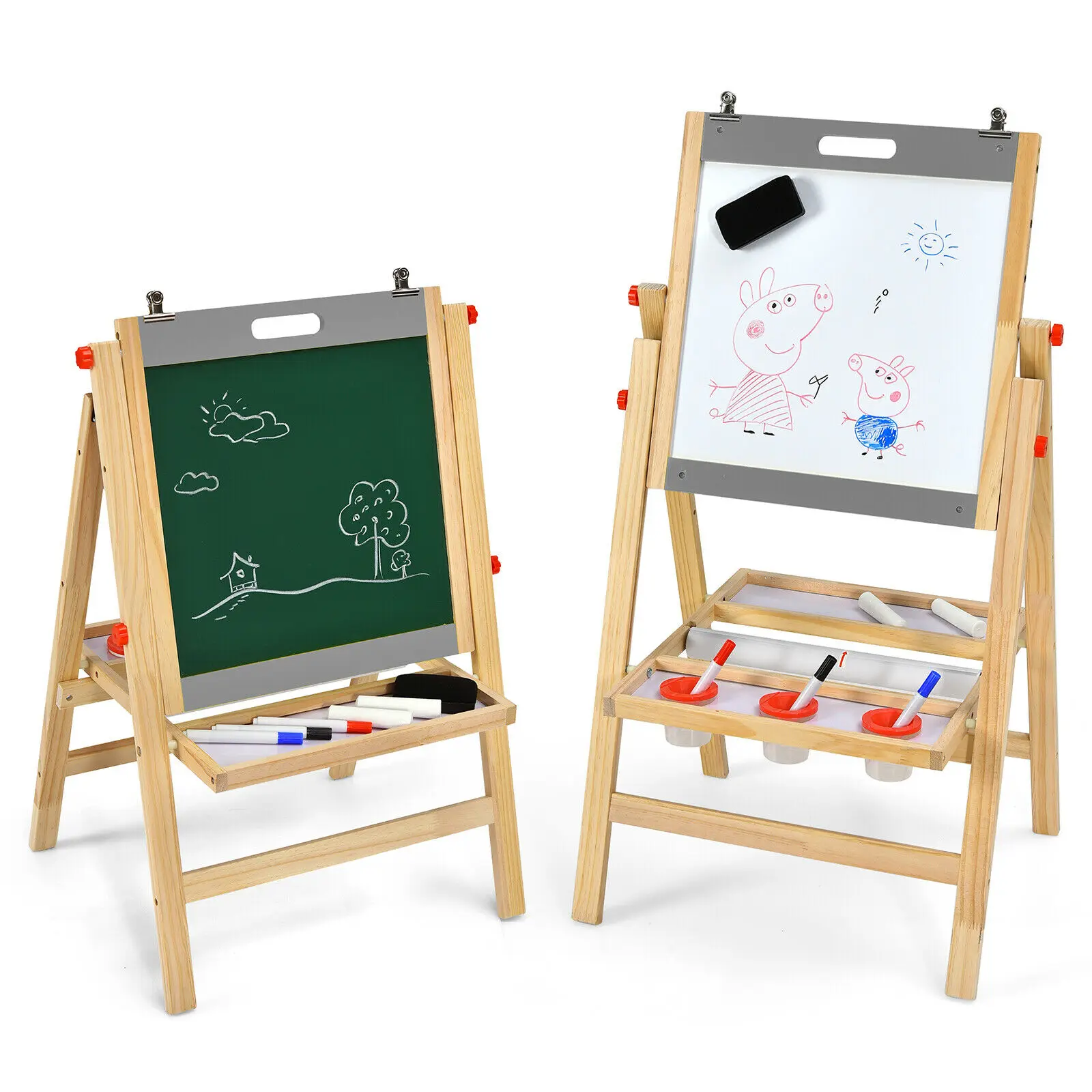 Honeyjoy Kids Art Easel w/ Whiteboard & Paper Roll Double Sided Chalkboard  TY327950GR