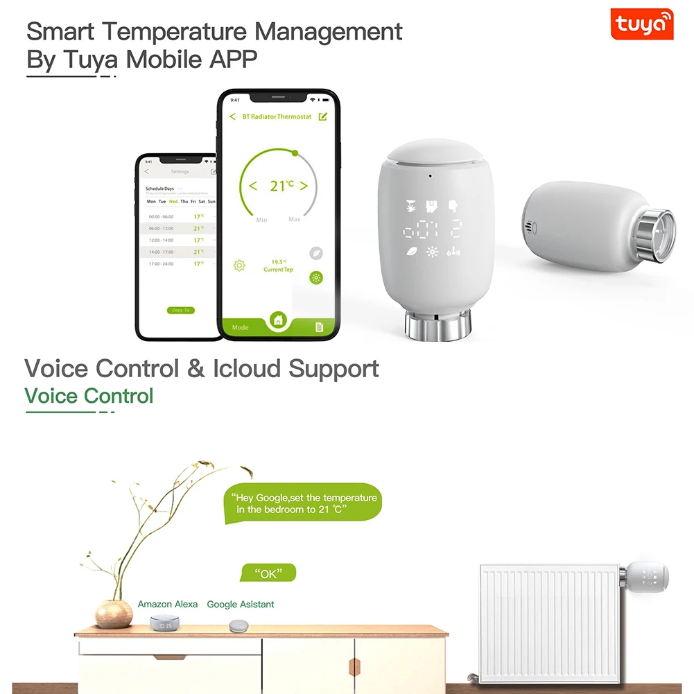 Qiumi Zigbee Thermostat Radiator Valve,Smart Programmable Thermostat,Temperature Heater,eTRV,Alexa,Google home