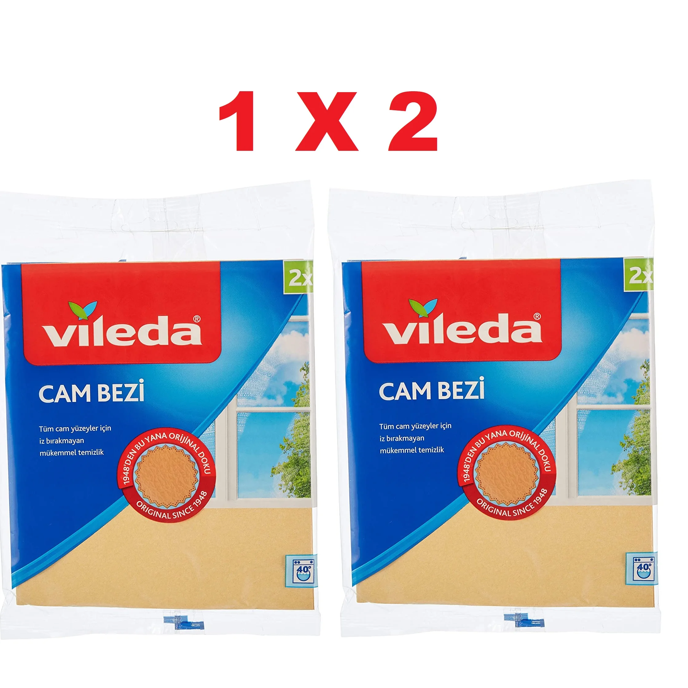 Vileda, Glass Cleaning Cloth Extra 2-Pack Double Package, Home Kitchen Glass Surface Cleaning Vehicle Glass Cleaning