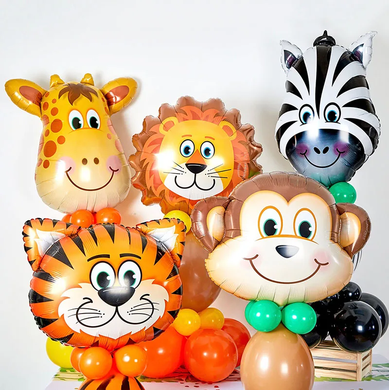 3D Elephant Giraffe Tiger Lion Head Animal Foil Balloon Jungle Safari Birthday Party Decorations Kids Gift Toy Helium Air Globos