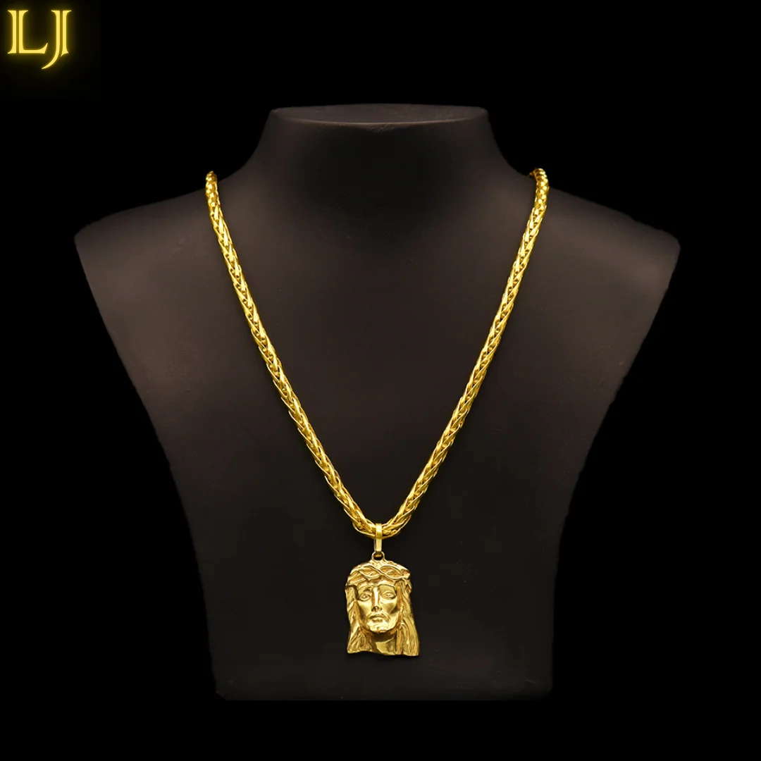 Palm Chain Set Half Cane 5MM + Old Coin Hungary M Christ Pendant®Eternal Guarantee in Color! Identical 18K Gold