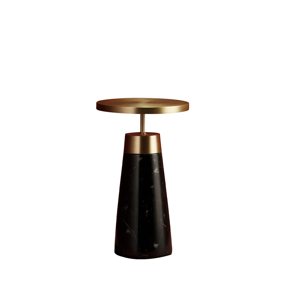 Tabletop lamp 8028 Angel Cerdá-table lamp with porcelain marble body similar nero marquina and golden polished steel directional disc. It has dimmer adjustable in intensity and color