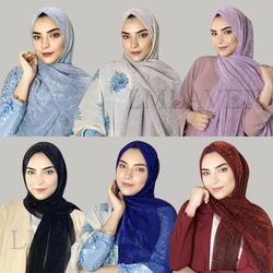 Turkish Lurex Pleated Glitter Scarf Muslim Shimmer Hijab Crinkle Shiny Shawl Women Plain Wrinkled Headscarf Woman Party Stoles