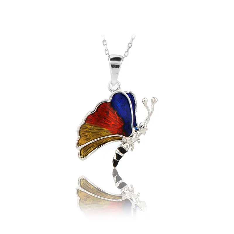 Butterfly Necklace 925 Sterling Silver Colorful Nature Charm Bridesmade Nature Lover Gift