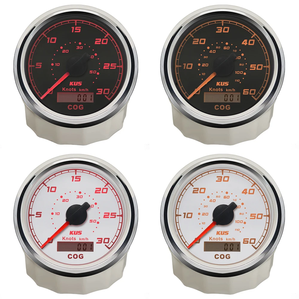 New KUS 85mm  Waterproof GPS Speedometers 0-30Knots 0-60Knots with GPS Antenna for Auto Boat Red Yellow Backlight Available