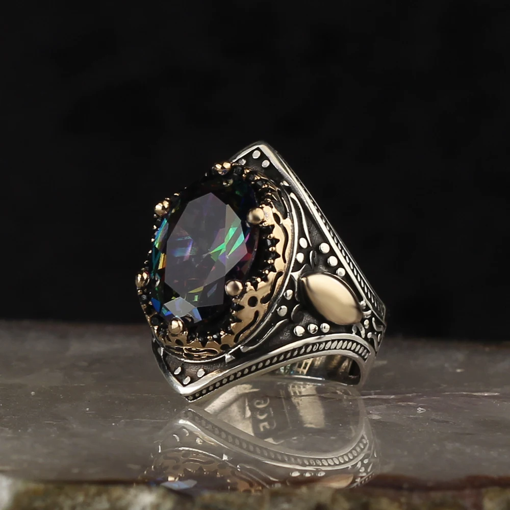 Alexandrite Stone 925 Sterling Silver Ring for Men  Jewelry Fashion Vintage Gift Onyx Aqeq Mens Rings All Size