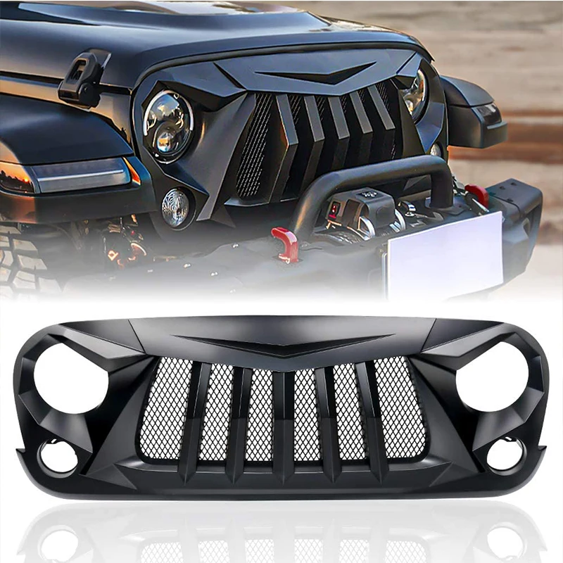 Front  Insert Mask Grill For Jeep Wrangler JK 2007-2017 Accessories 4x4 Offroad Grille With Light  Exterior Factory