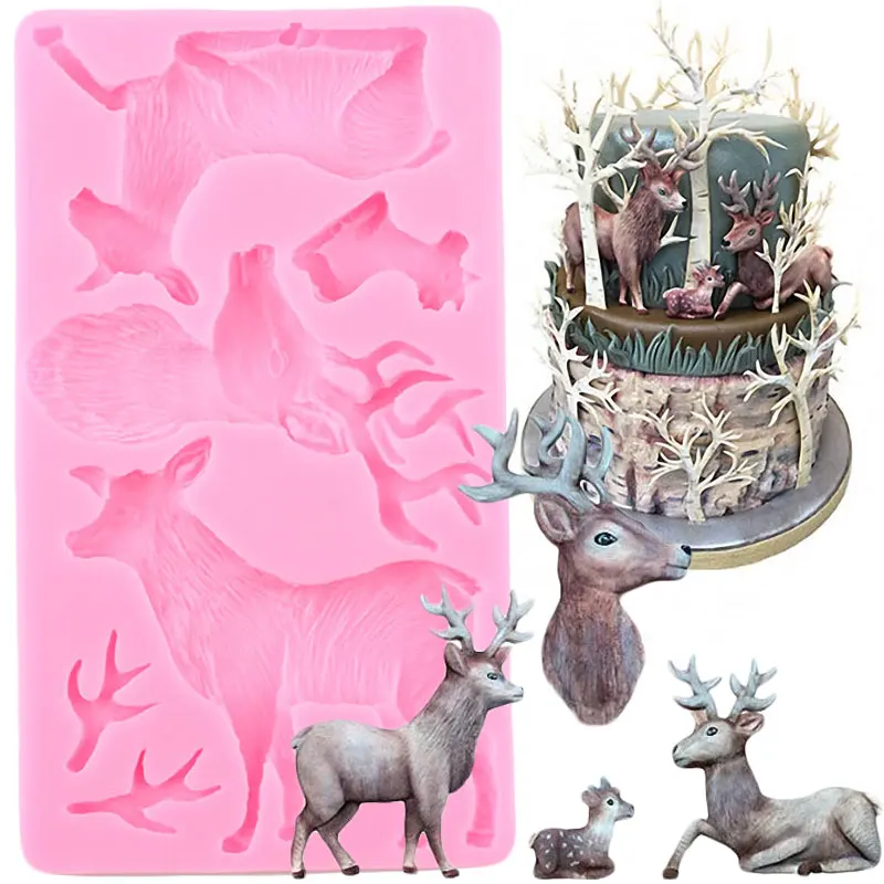 

Christmas Reindeer Cake Fondant Mold Elk Deer Silicone Molds Cupcake Topper Cake Decorating Tools Candy Chocolate Gumpaste Mould