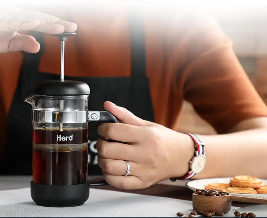 hero household French Press Glass Coffee Maker Tea Coffee Filter Cup 350ml glass home cafe pot tea pot Stainless steel