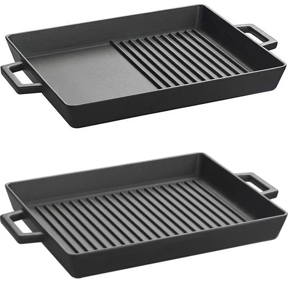 

Rectangular Cast Iron Pan 26x32 cm Heavy Weight Non-Stick Steak Pan, Metal Handle Gas Stove Oven Baking Tray Delicious Hybrid