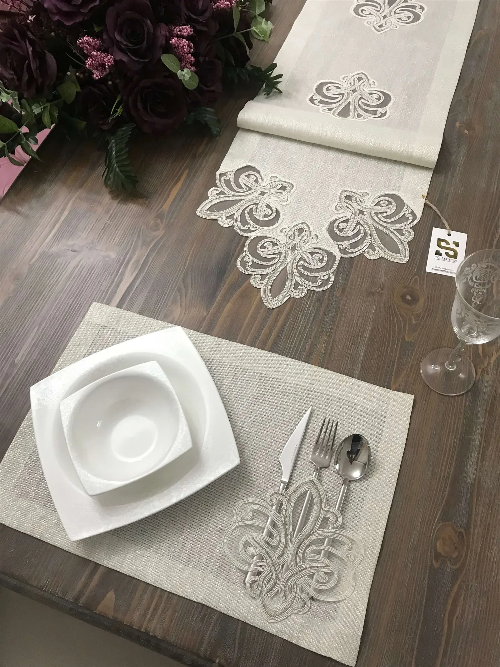 12 Persons Luxury Table Lace Runner 36*160 cm+12 Dining Placemats Tablemats Home Decor Wedding Party Table Decoration Turkish