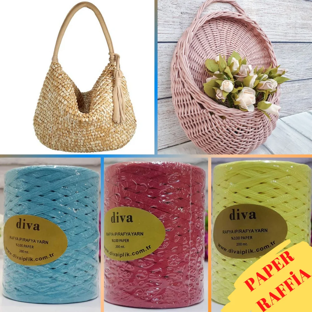 

Paper Raffia Yarn - 150g - 200m - 9 Colors - Wall - Door Decoration, Bag, Basket, Natural, Placemats, Ornamental, Fringe, Gift, Mirror Decoration, Hat, Cord, Home Textile, Accessory Materials, DIY