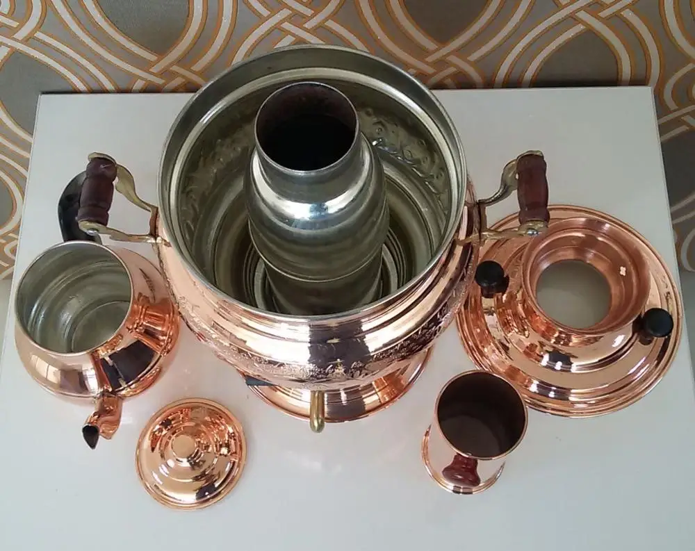 Turkish arabic copper handicraft wood / charcoal samovar handmade camping stove teapot camping. Garden samovar tea kettle FREE S