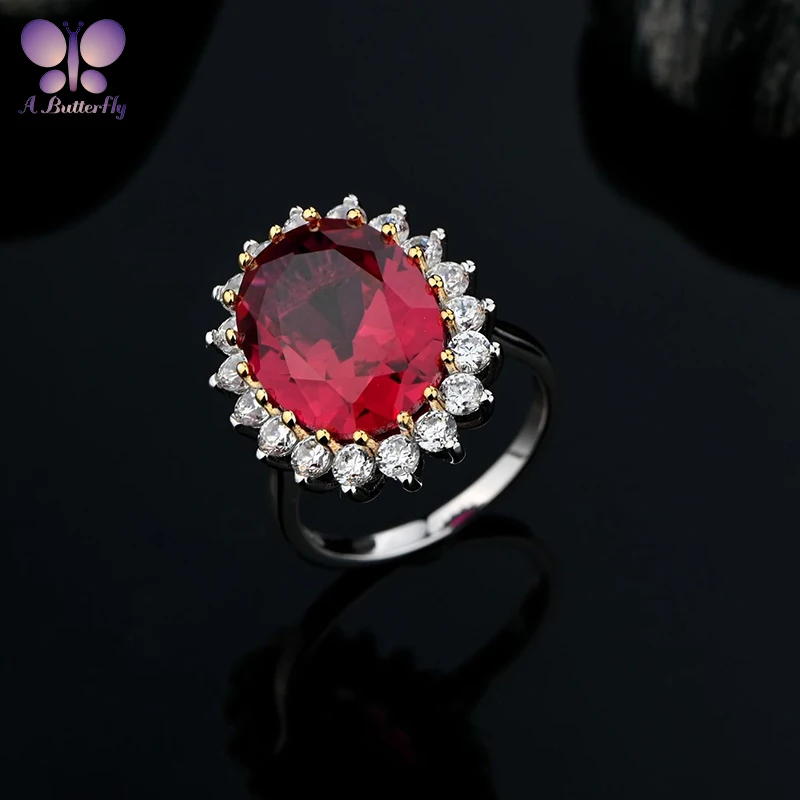 A Butterfly Luxury 925 Sterling Silver 12*16 High Carbon Simulation Ruby Tanzanite Female Ring Fashion Party Fine Jewelry