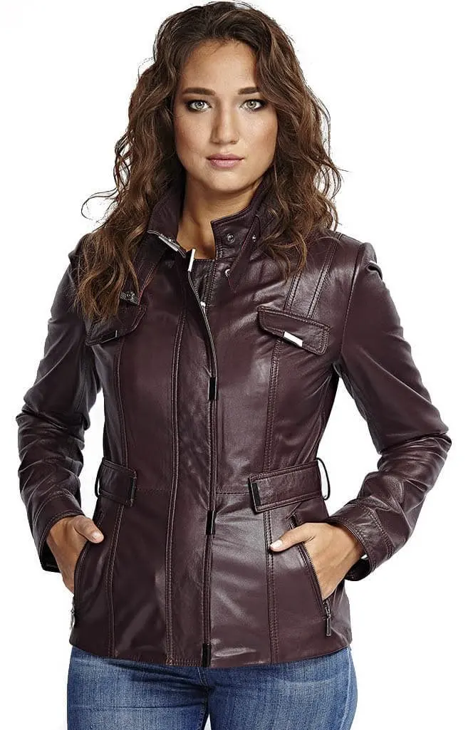 Genuine Leather Women 'S Jacket Coat Sheep Lamb Sheepskin Autumn Winter 2022 Thin Large Size Vintage Turkey Biker Adele Burgundy