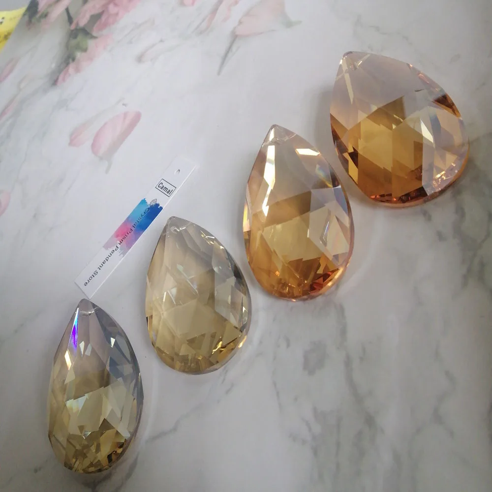 Camal 2pcs 60mm Cognac/Gold Champagne Water Drops K9 Crystal Pendants Prisms Chandelier SunCatcher Lighting Parts Hanging Decor