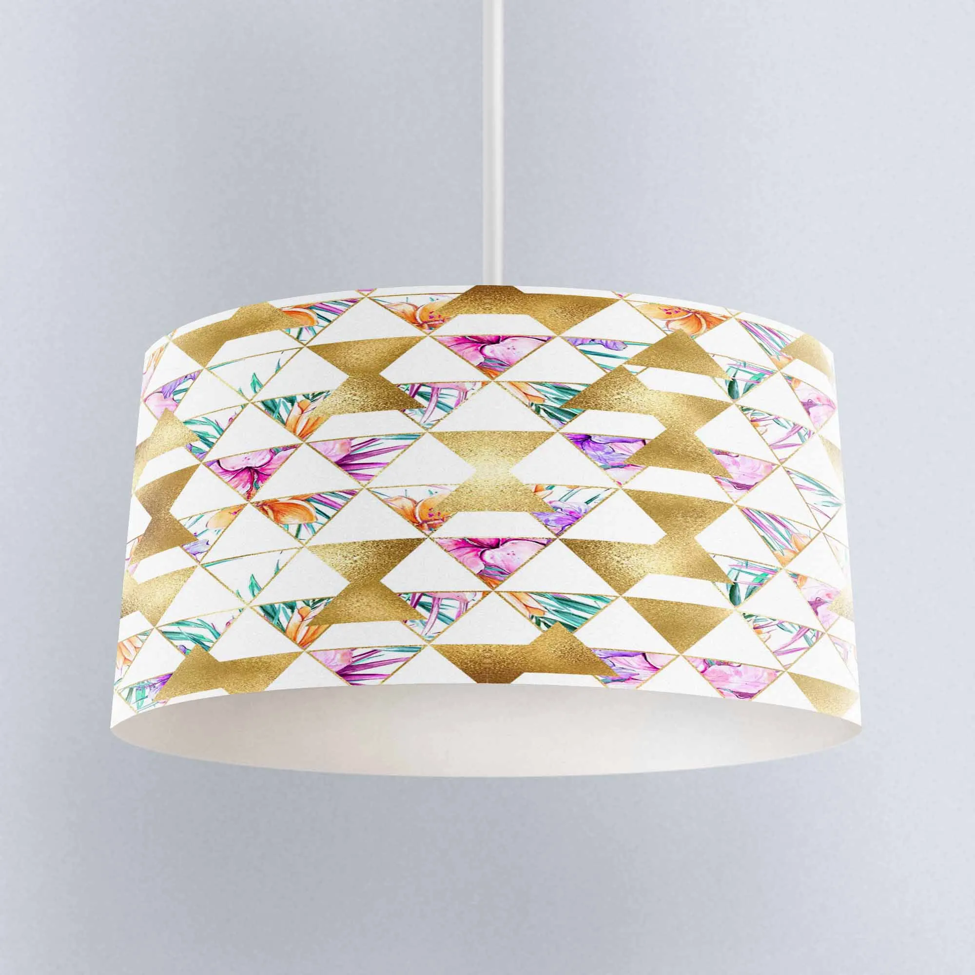 

Else Golden Yellow Triangles Flowers Digital Printed Fabric Chandelier Lamp Drum Lampshade Floor Ceiling Pendant Light Shade