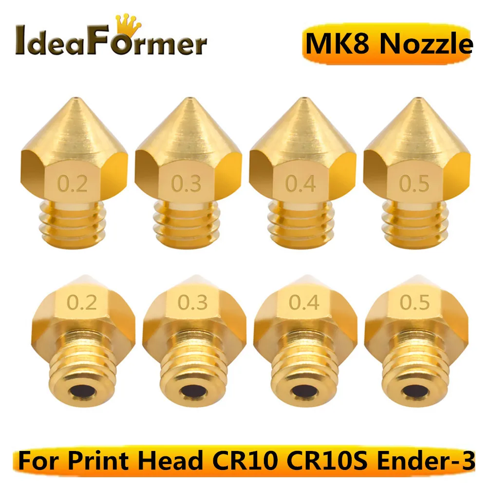 5Pcs MK8 Brass Nozzle 1.5/1/0.5/0.4/0.3/0.2MM For 1.75mm Filament Extruder Print Head CR10 CR10S Ender-3 3D Printer Nozzle Parts