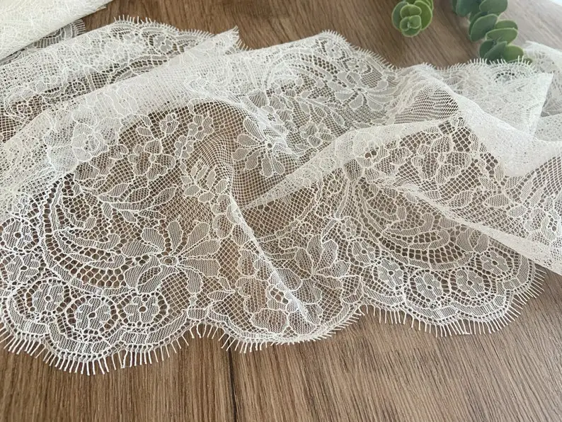 

9 yards Chantilly Lace Trim French Lace Trim, Double Motif Lace Trim With Eyelash Fringe