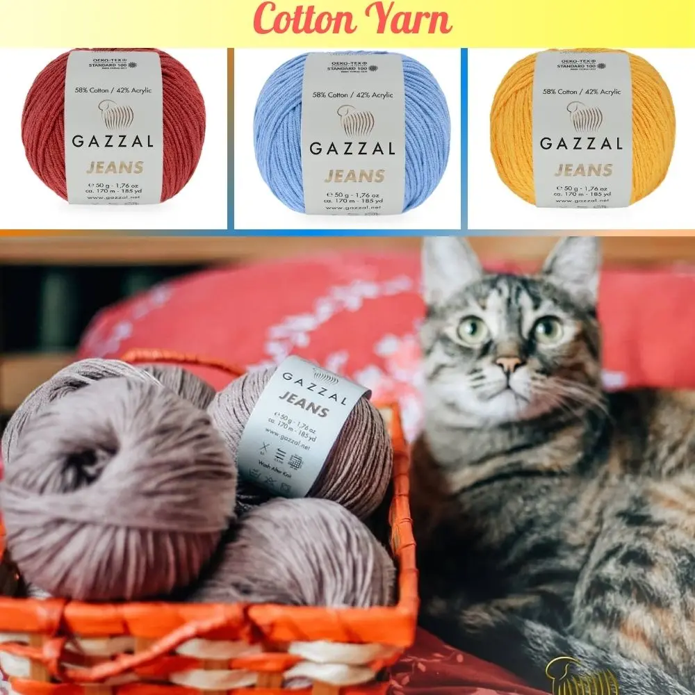 Cotton Jeans Knitted Yarn 39 Color Options 170 Meters(50gr) Hand Knitting Yarn Ball - Gazzal Cotton Jeans 25 - Christmas - Noel - Children Sweater - Navidad - Sheep - Toys - Acrylic - Multicolor - Hobby - Home - DIY